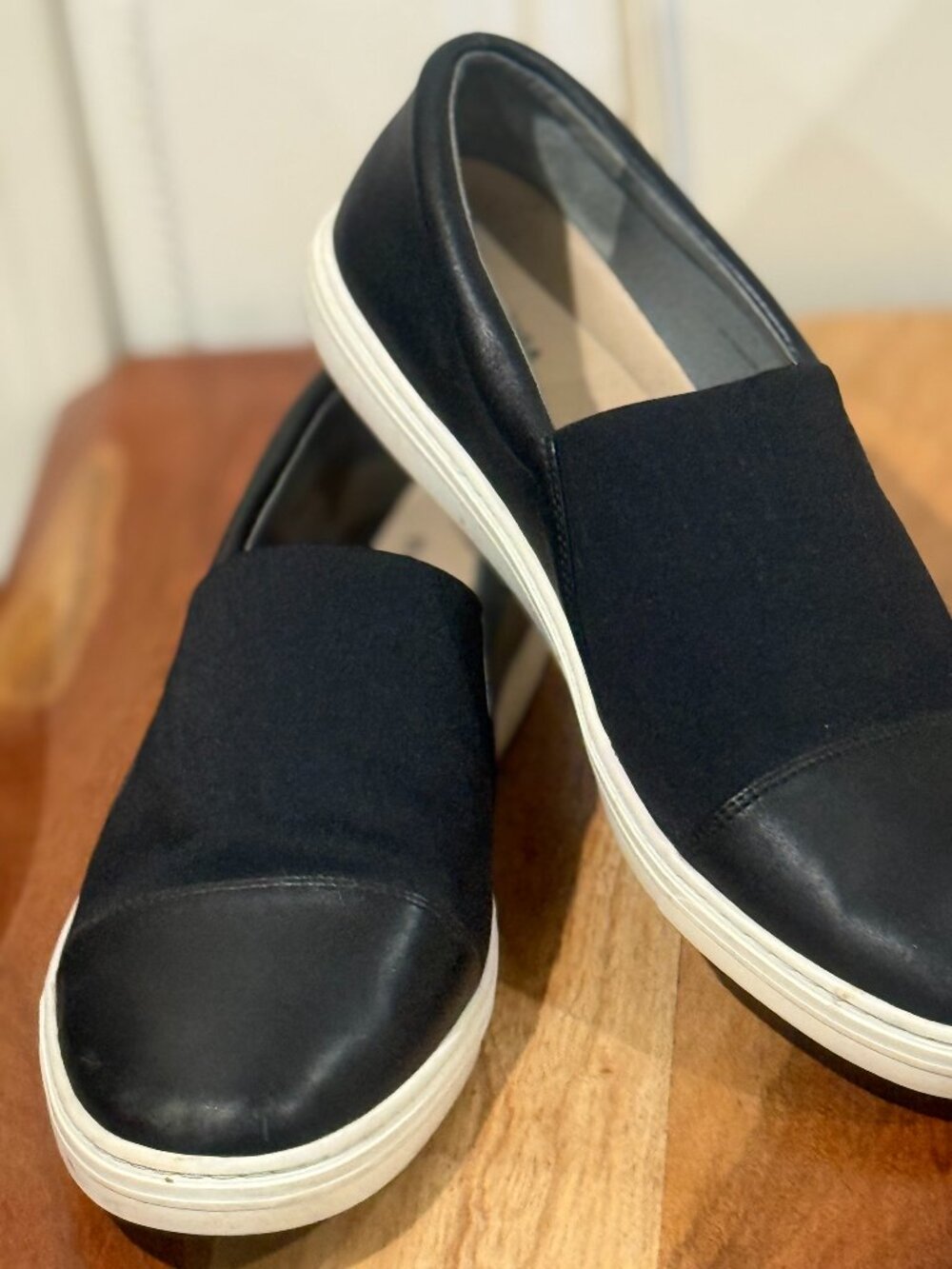 Via Spiga Raine Black Leather Slip-On Platform Sneakers - Size 10